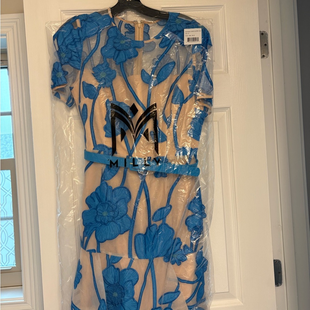 Milly Blue Floral Dress with Sheer Overlay - Picture 2 of 3